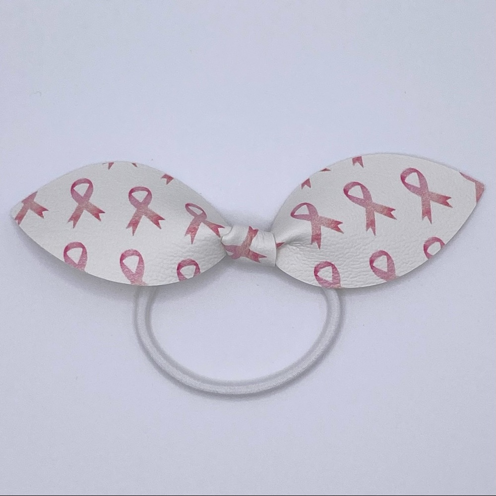 🎗🎀Pink ribbon hair tie bow.  Vegan leather. Handmade.